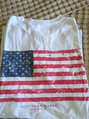Southern Marsh Kids White T-Shirt with Distressed American Flag